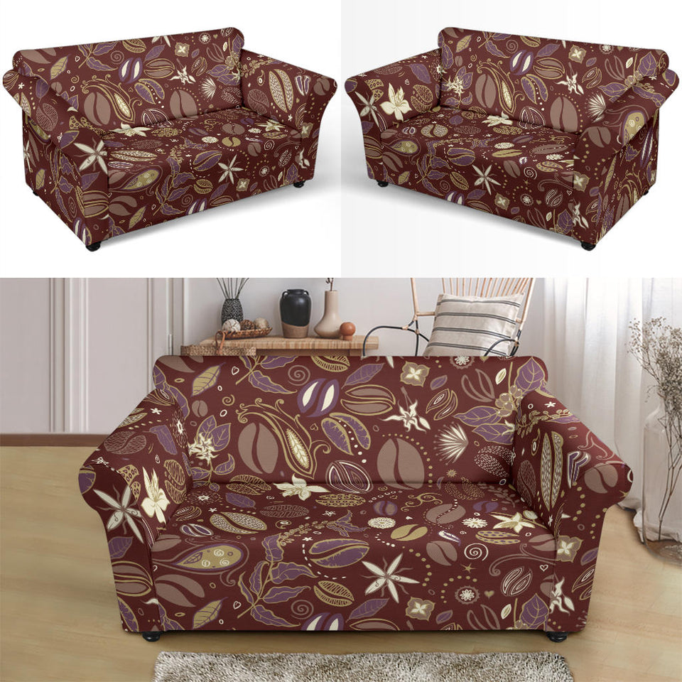 Coffee Bean Flower Pattern Loveseat Couch Slipcover