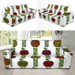Colorful Apples Leave Zebra Stripe Sofa Slipcover