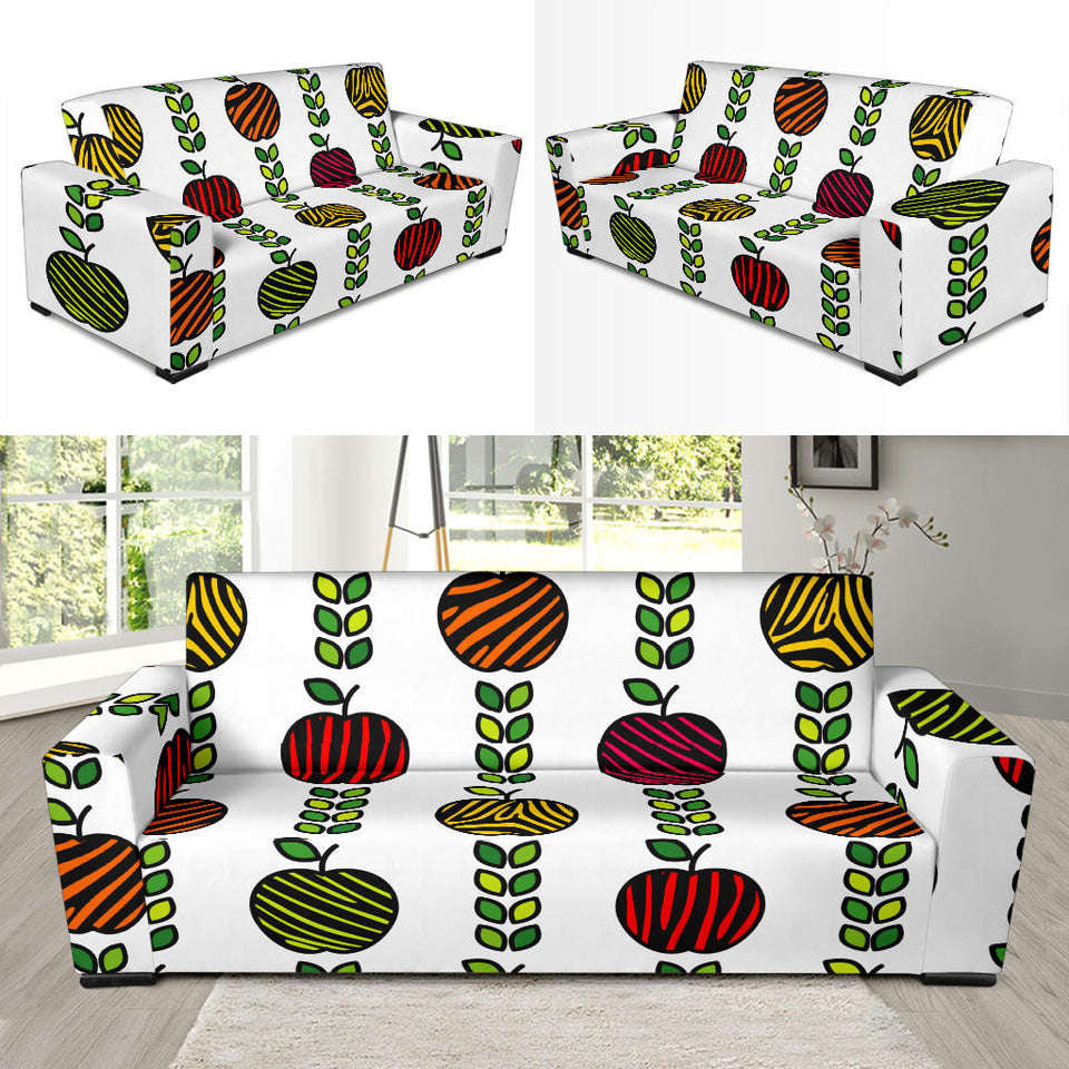 Colorful Apples Leave Zebra Stripe Sofa Slipcover