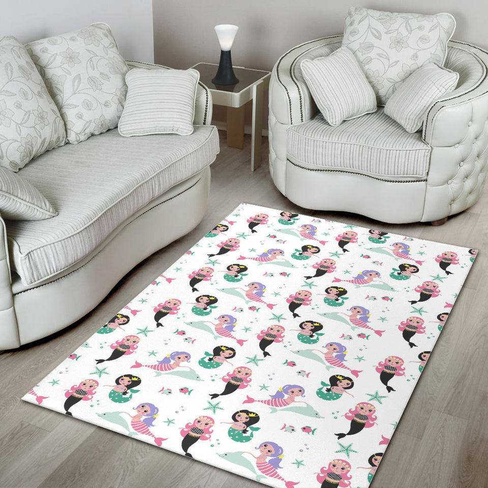 Cute Mermaid Dolphin Fish Starfish Pattern Area Rug