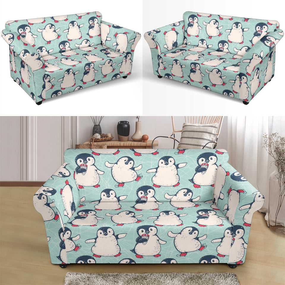 Cute Penguin Pattern Loveseat Couch Slipcover