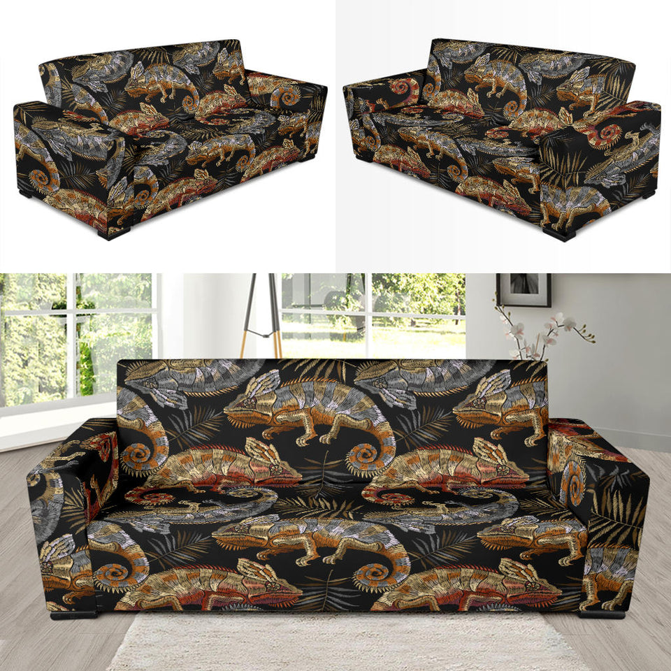 Chameleon Lizard Tropical Leaves Palm Tree Sofa Slipcover