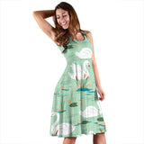 White Swan Lake Pattern Sleeveless Midi Dress