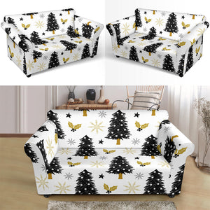 Christmas Tree Holly Snow Star Pattern Loveseat Couch Slipcover