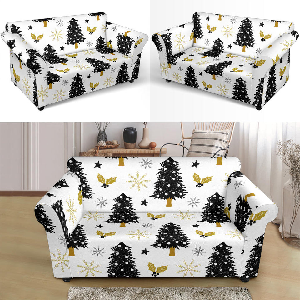 Christmas Tree Holly Snow Star Pattern Loveseat Couch Slipcover