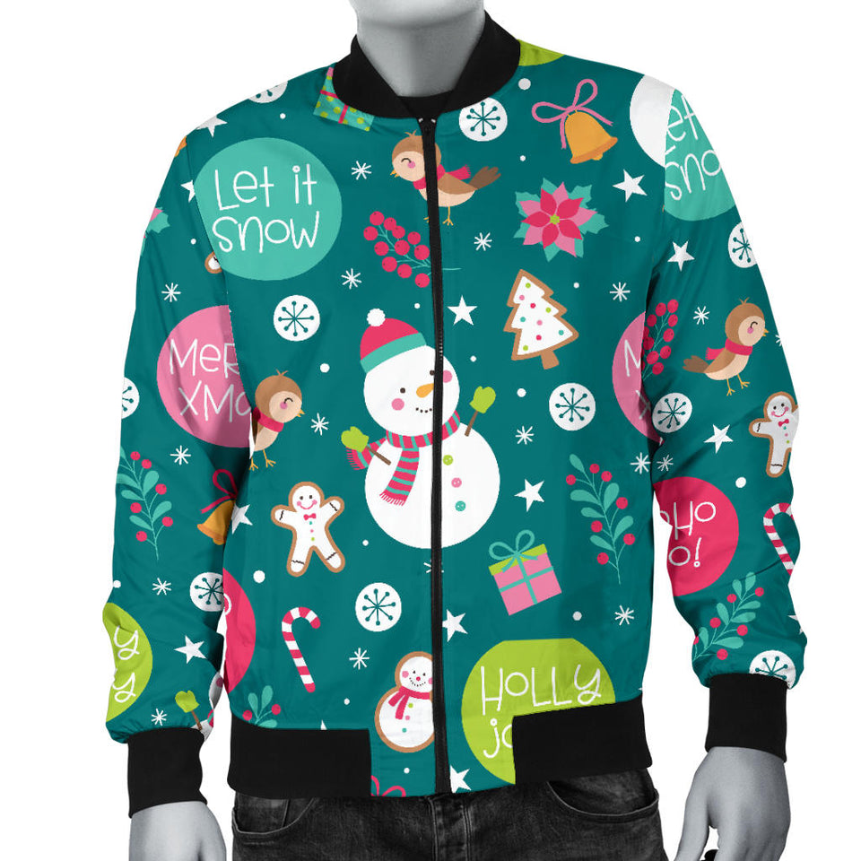 Snowman Bird Decorative Elements Christmas Pattern Men'S Bomber Jacket