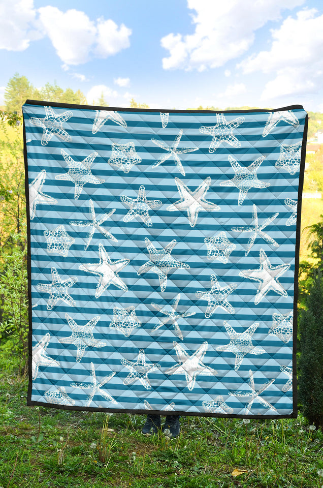 Starfish Blue Blackground Premium Quilt