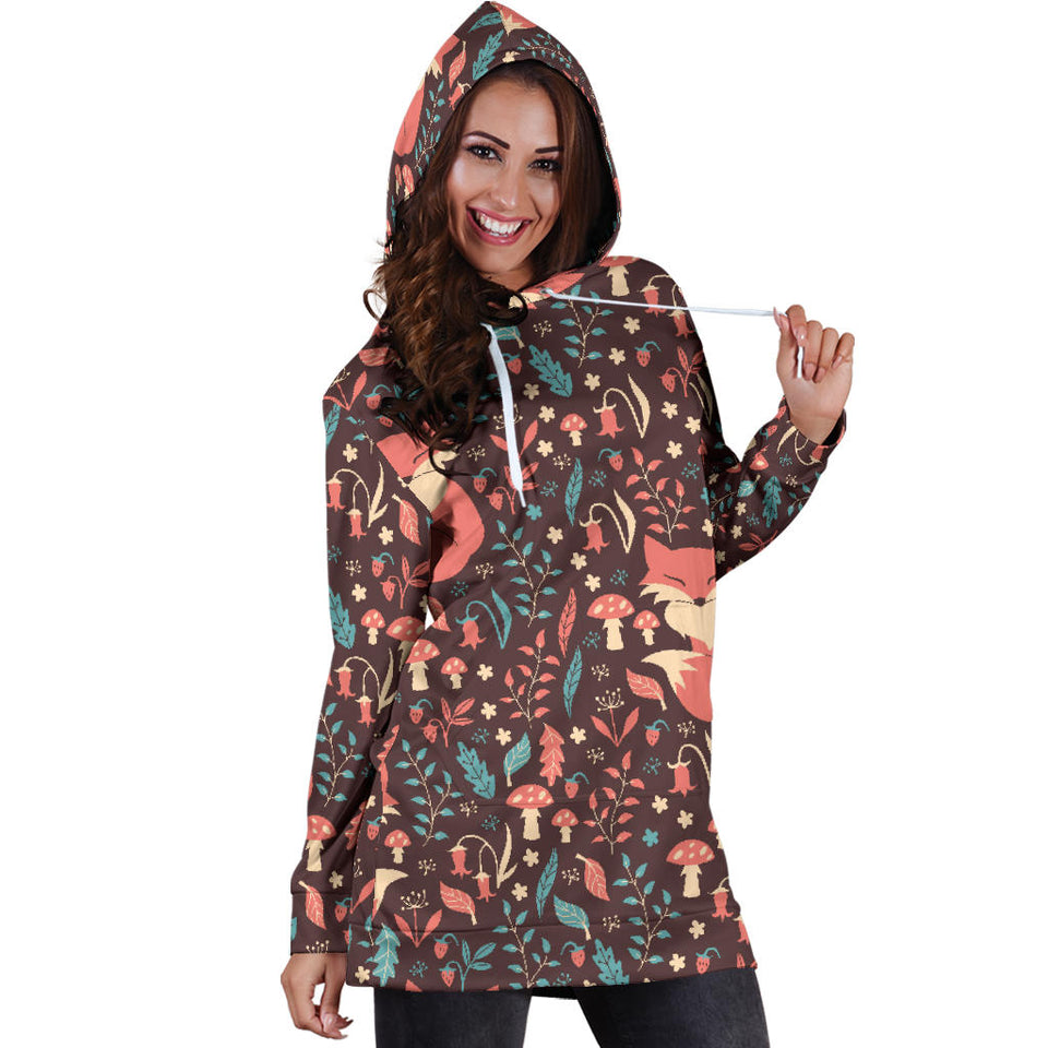 Fox Leaves Mushroom Pattern Women'S Hoodie Dress