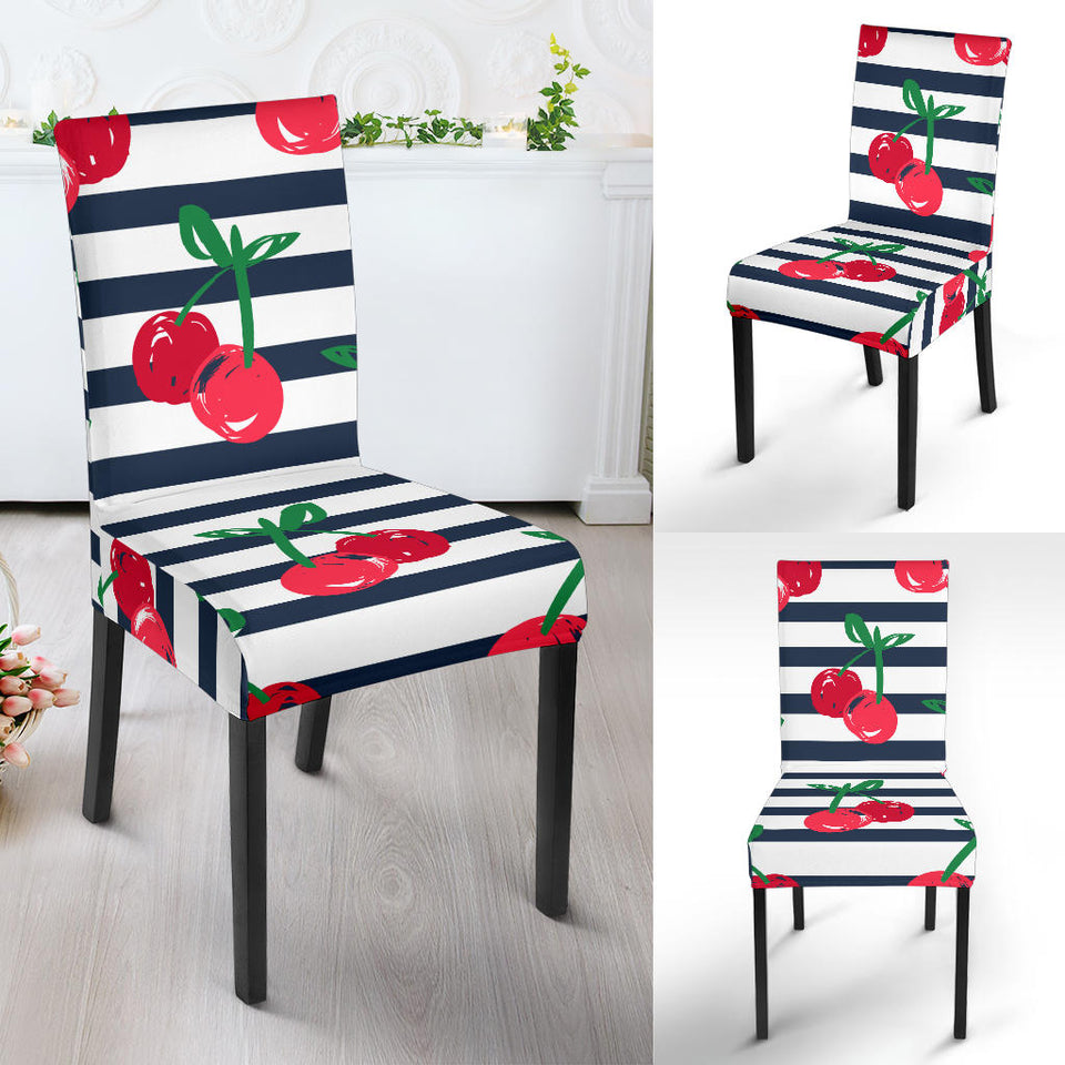 Hand Drawn Cherry Pattern Striped Background Dining Chair Slipcover