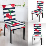 Hand Drawn Cherry Pattern Striped Background Dining Chair Slipcover