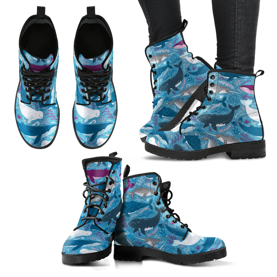 Whale Design Pattern Leather Boots