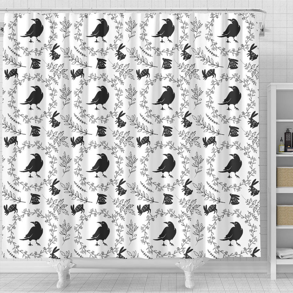 Crows Floral Wreath Rabbit Pattern Shower Curtain Fulfilled In US