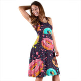 Colorful Donut Glaze Pattern Sleeveless Midi Dress