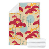 Red Bonsai Gray Sun Japanese Pattern Premium Blanket