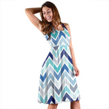 Zigzag  Chevron Blue Pattern Sleeveless Midi Dress