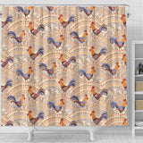 Cute Rooster Chicken Cock Floral Ornament Background Shower Curtain Fulfilled In US