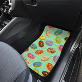 Colorful Donut Pattern Green Background Front And Back Car Mats