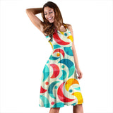 Colorful Moon Pattern Sleeveless Midi Dress