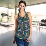 Raccoon tropical leaves pattern Women Racerback Tank Top