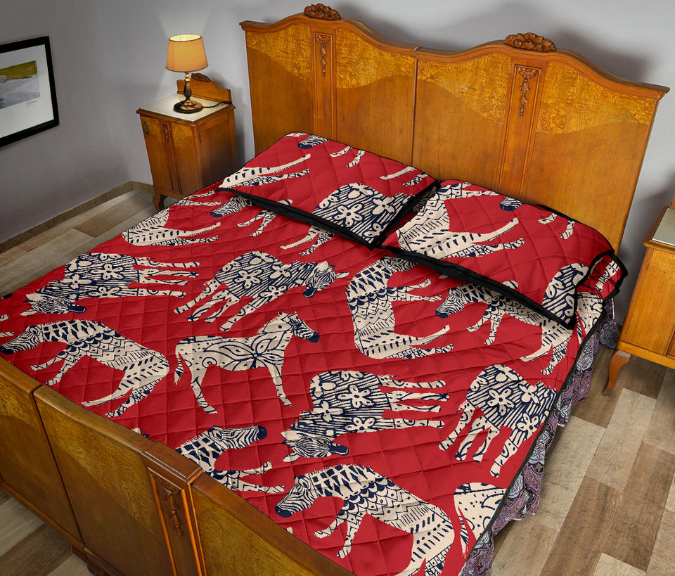 Zebra abstract red background Quilt Bed Set