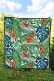 Heliconia Palm And Monstera  Leaves Pattern Premium Quilt