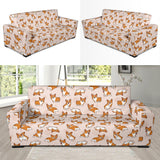 Cute Corgis Pattern Pink Background Sofa Slipcover