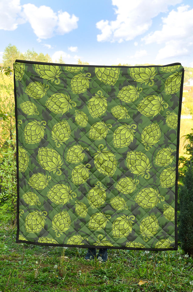 Hop Pattern Hop Cone Background Premium Quilt