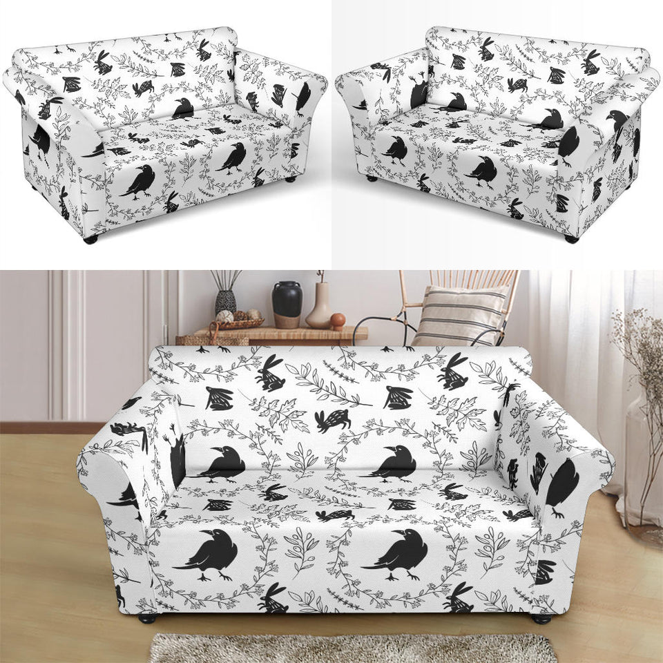 Crows Floral Wreath Rabbit Pattern Loveseat Couch Slipcover