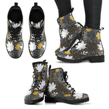 Beautiful Gold Autumn Maple Leaf Pattern Leather Boots