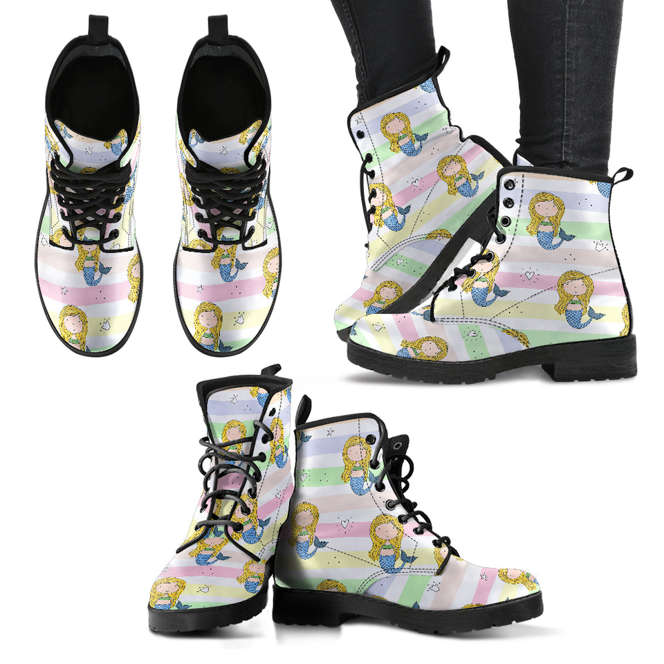 Cute Hand Drawn Mermaid Leather Boots