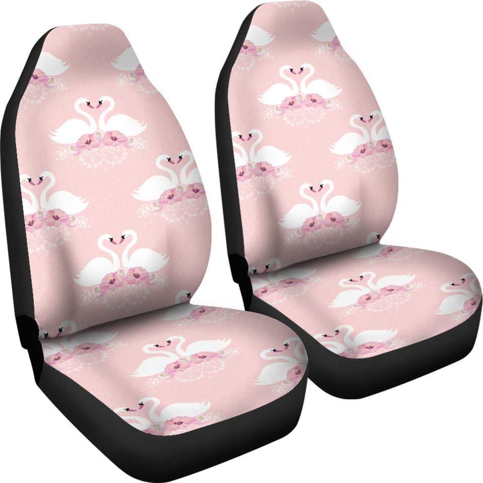 White Swan And Flower Love Pattern  Universal Fit Car Seat Covers