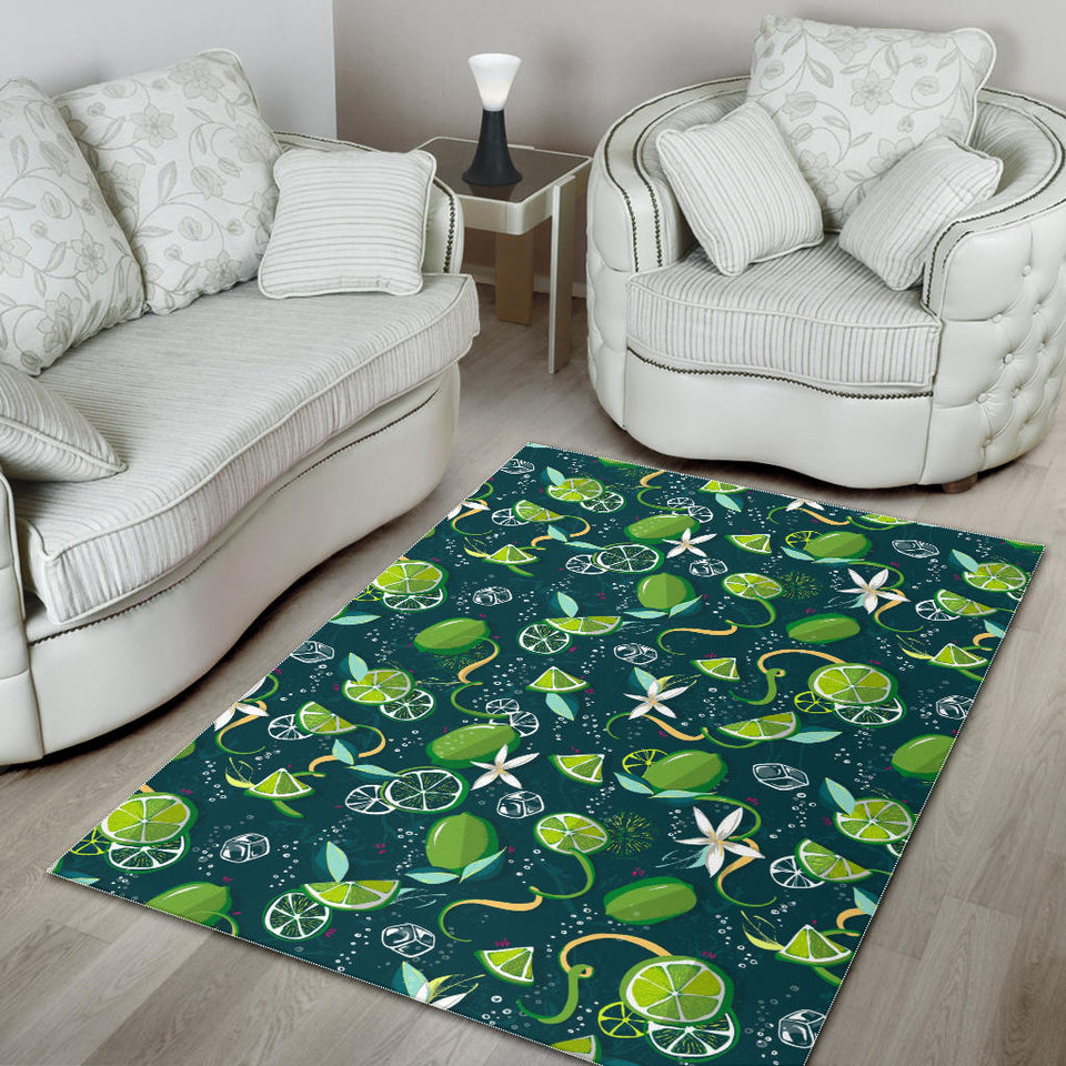 Lime Ice Flower Pattern Area Rug