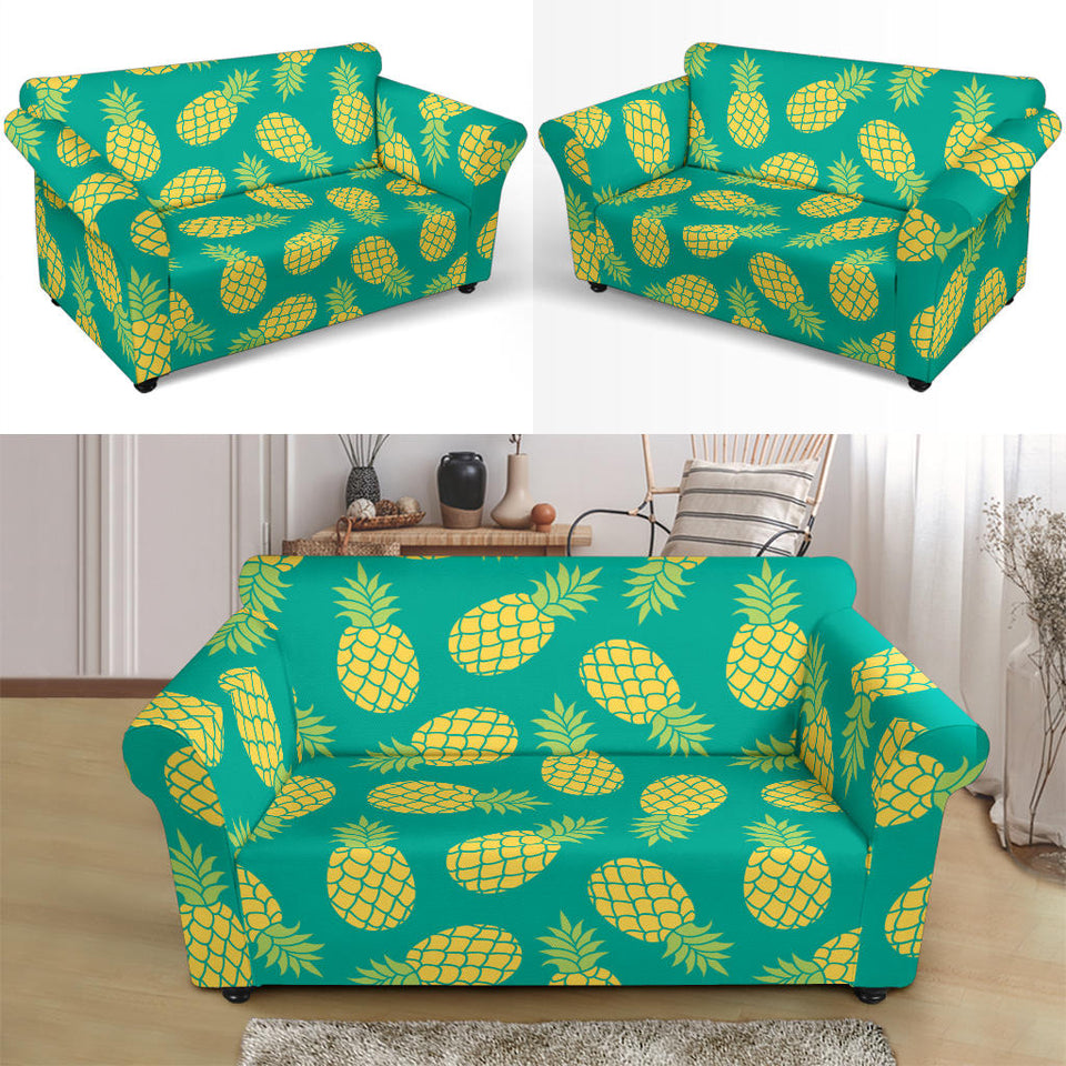 Pineapples Pattern Green Background Loveseat Couch Slipcover