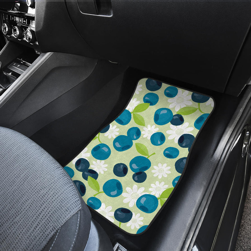 Blueberry Flower Pattern Front And Back Car Mats