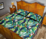 Colorful parrot exotic flower leaves Quilt Bed Set