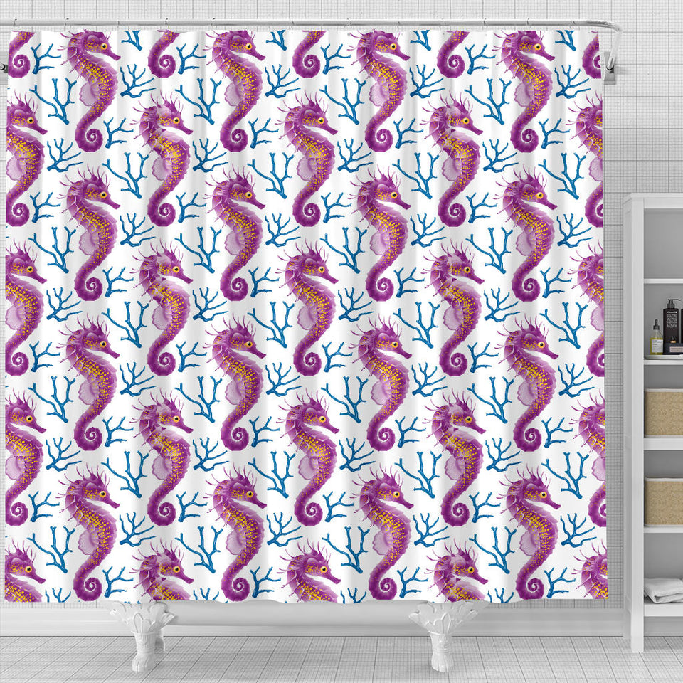 Purple Seahorse Blue Coral Pattern Shower Curtain Fulfilled In US