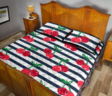 Hand drawn cherry pattern striped background Quilt Bed Set
