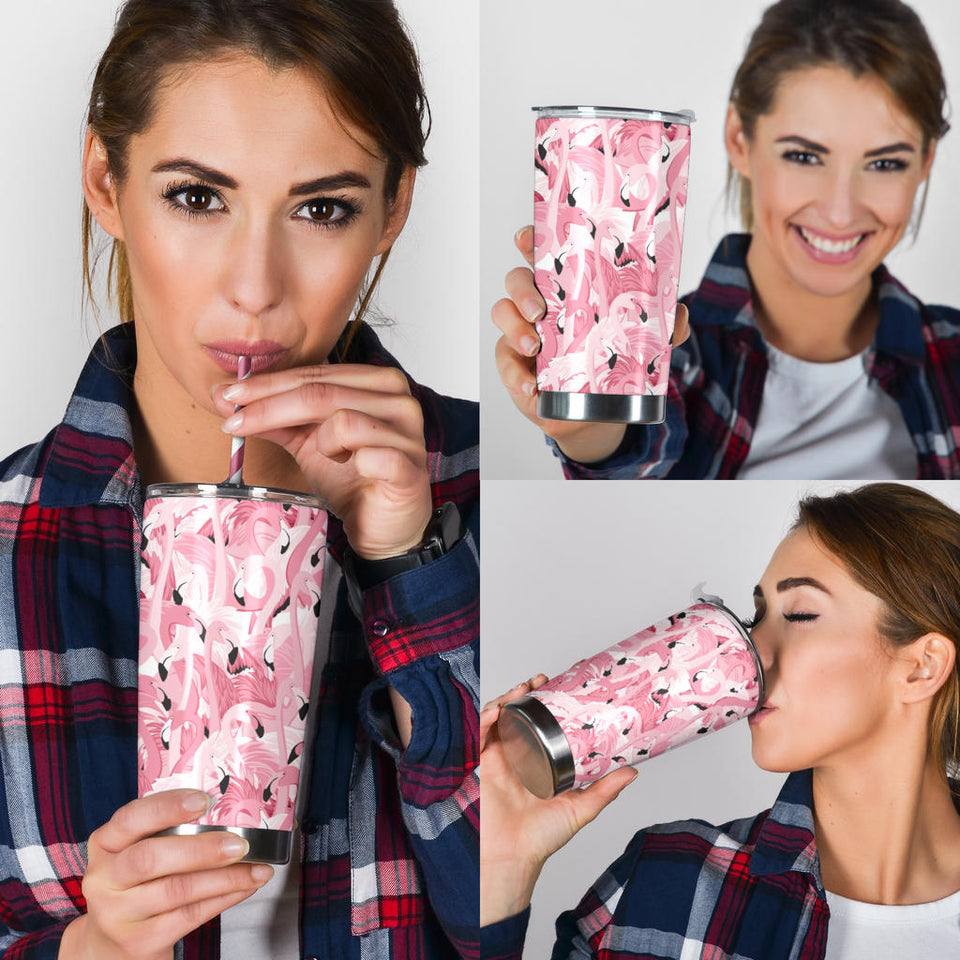 Pink Flamingos Pattern Background Tumbler
