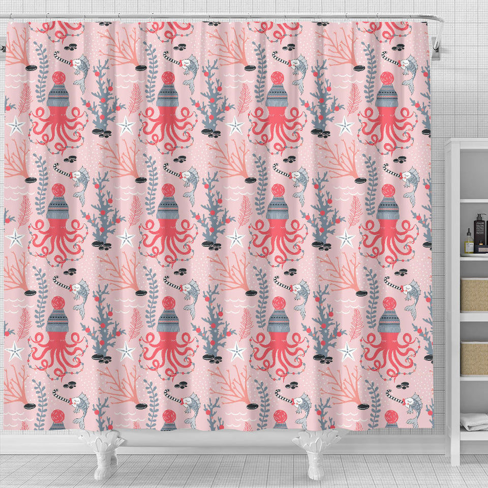 Octopus Winter Hat Garland Fish Candy Seaweed Coral Starfish Shower Curtain Fulfilled In US