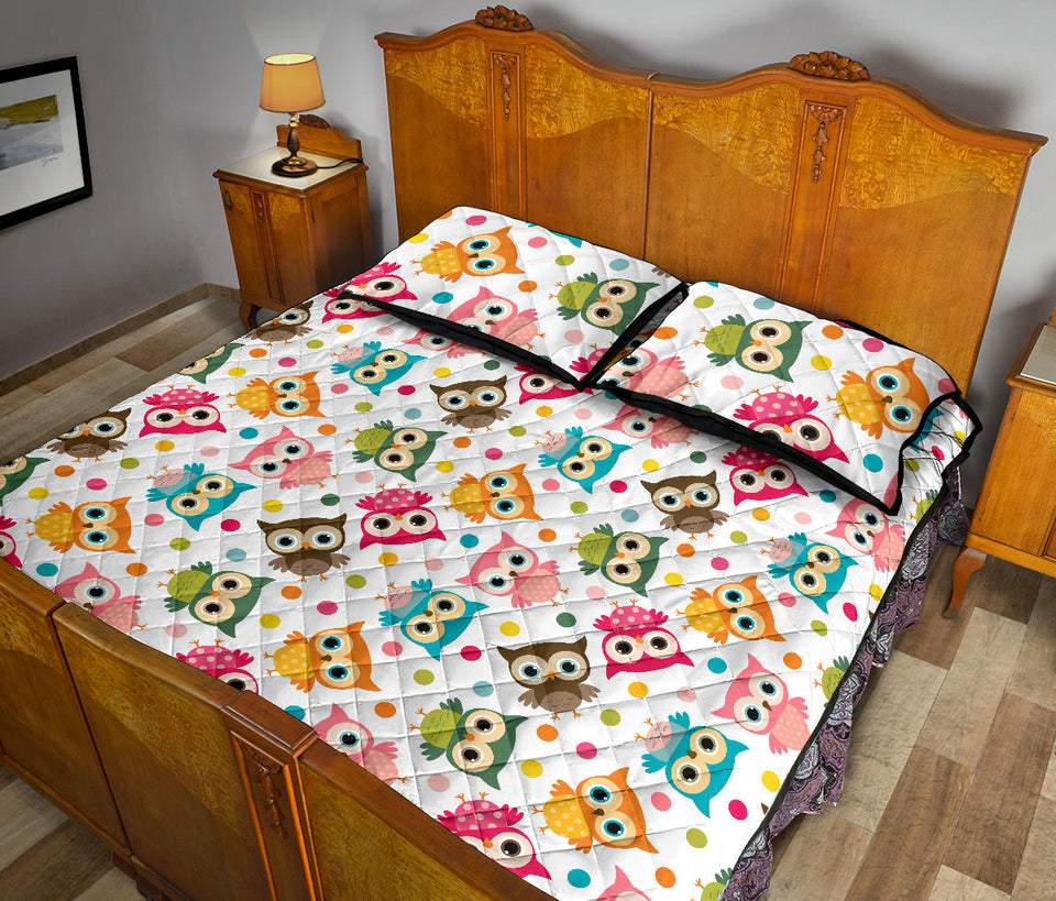 Color cute owl pattern Quilt Bed Set