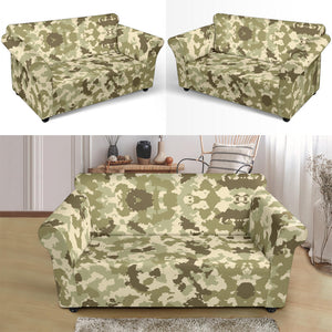 Light Green Camo Camouflage Pattern Loveseat Couch Slipcover