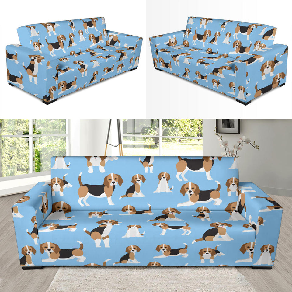 Beagle Dog Blue Background Pattern Sofa Slipcover