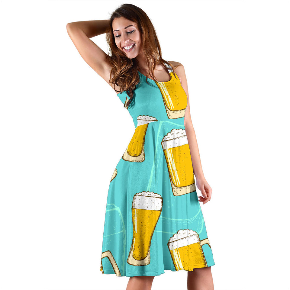Beer Pattern Green Background Sleeveless Midi Dress