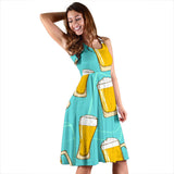 Beer Pattern Green Background Sleeveless Midi Dress