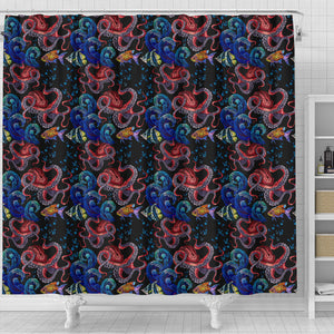 Octopus Sea Wave Tropical Fishe Pattern Shower Curtain Fulfilled In US