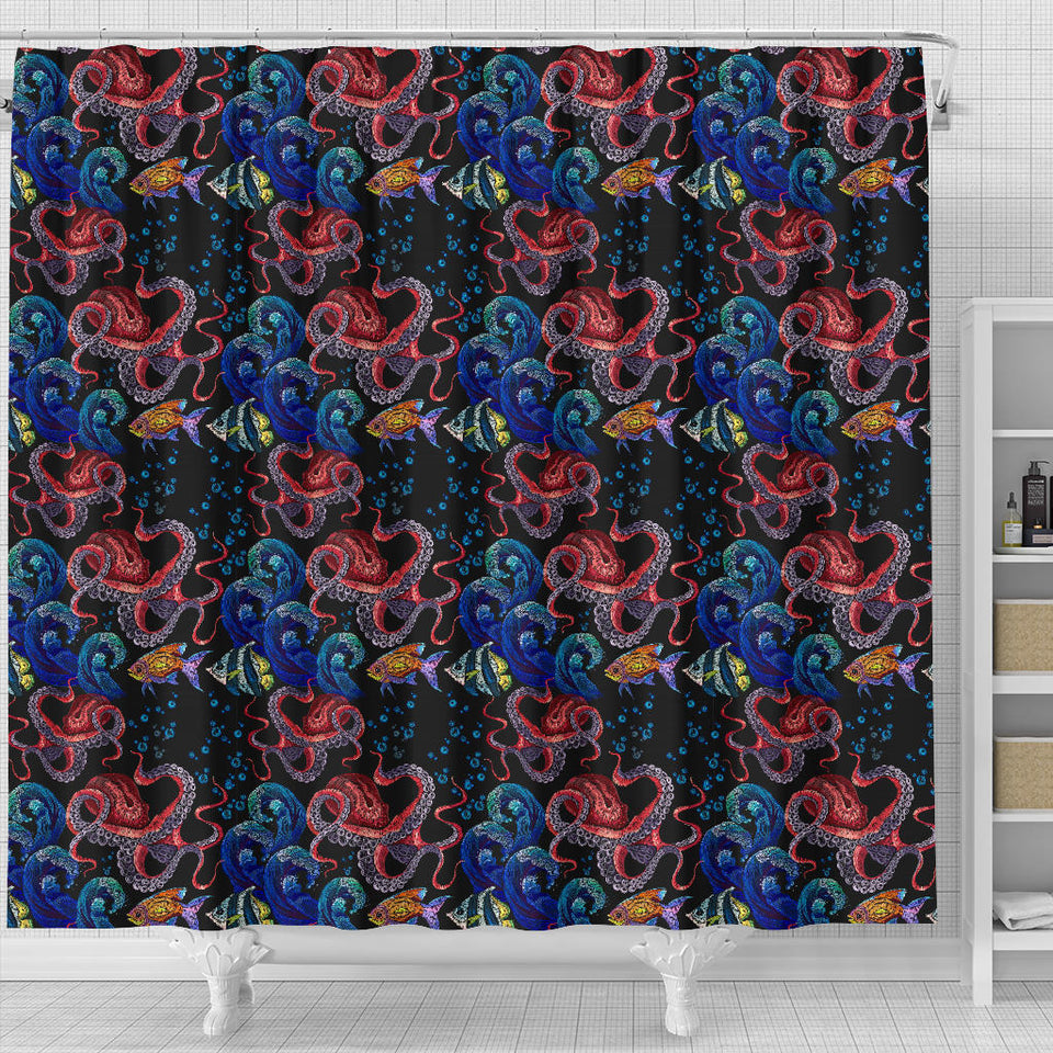 Octopus Sea Wave Tropical Fishe Pattern Shower Curtain Fulfilled In US