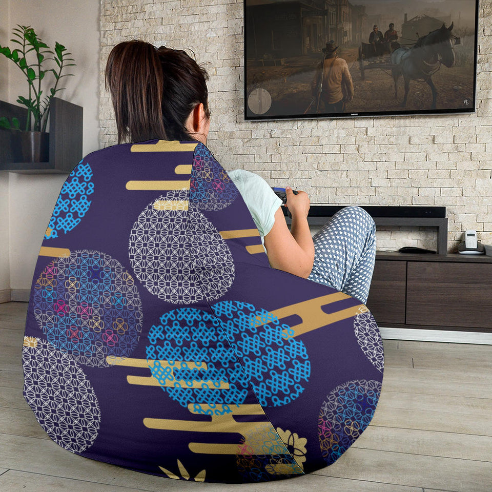 Blue Japanese Pattern Cloud Wave Flower Bean Bag Cover