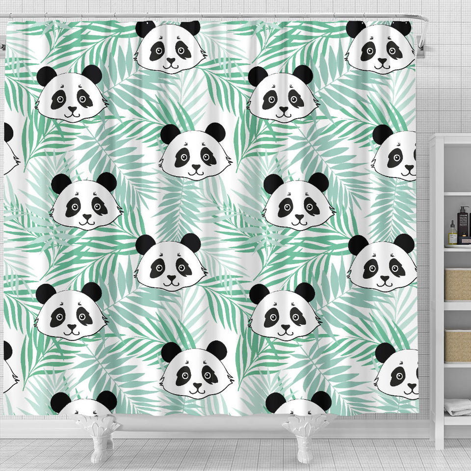 Panda Pattern Tropical Leaves Background Shower Curtain Fulfilled In US