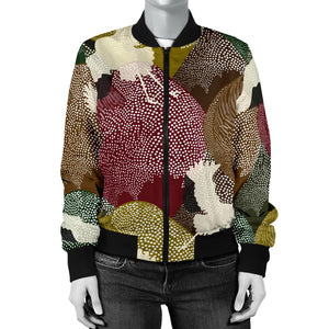 Japanese Cranes Flying Forest Dot Pattern Women'S Bomber Jacket