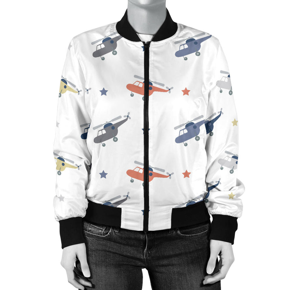 Cute Helicopter Star Pattern Women'S Bomber Jacket